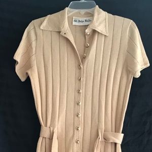 Late 1970s Early 1980s St John Knits Taupe Tan Dress